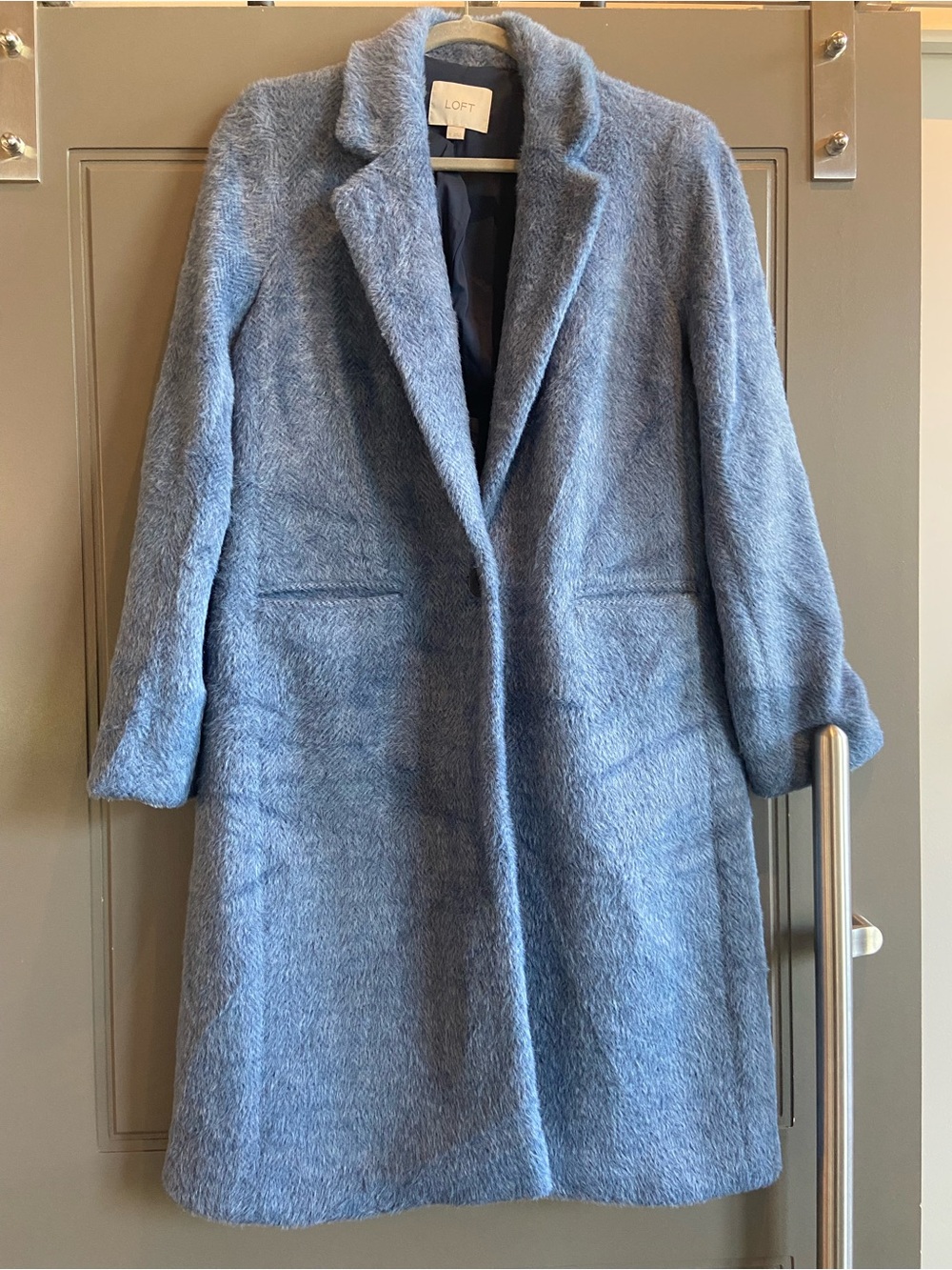 LOFT Light Blue Faux-Fur Trench Coat